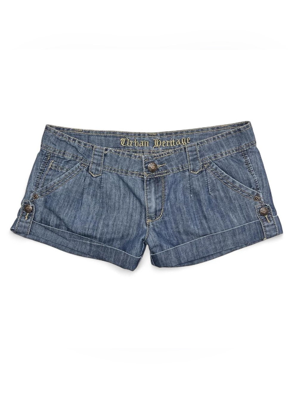 Y2K Urban Heritage Sz 7 Blue Denim Low Rise Cuffed Mini Shorts Grunge Punk 2000s - Picture 1 of 6
